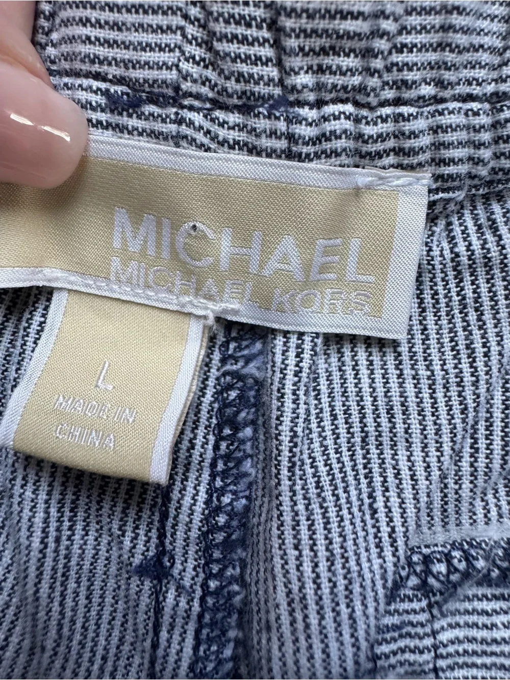 Michael Kors Blue White Stripe Linen Cotton Blend Pull-On Shorts Size Large